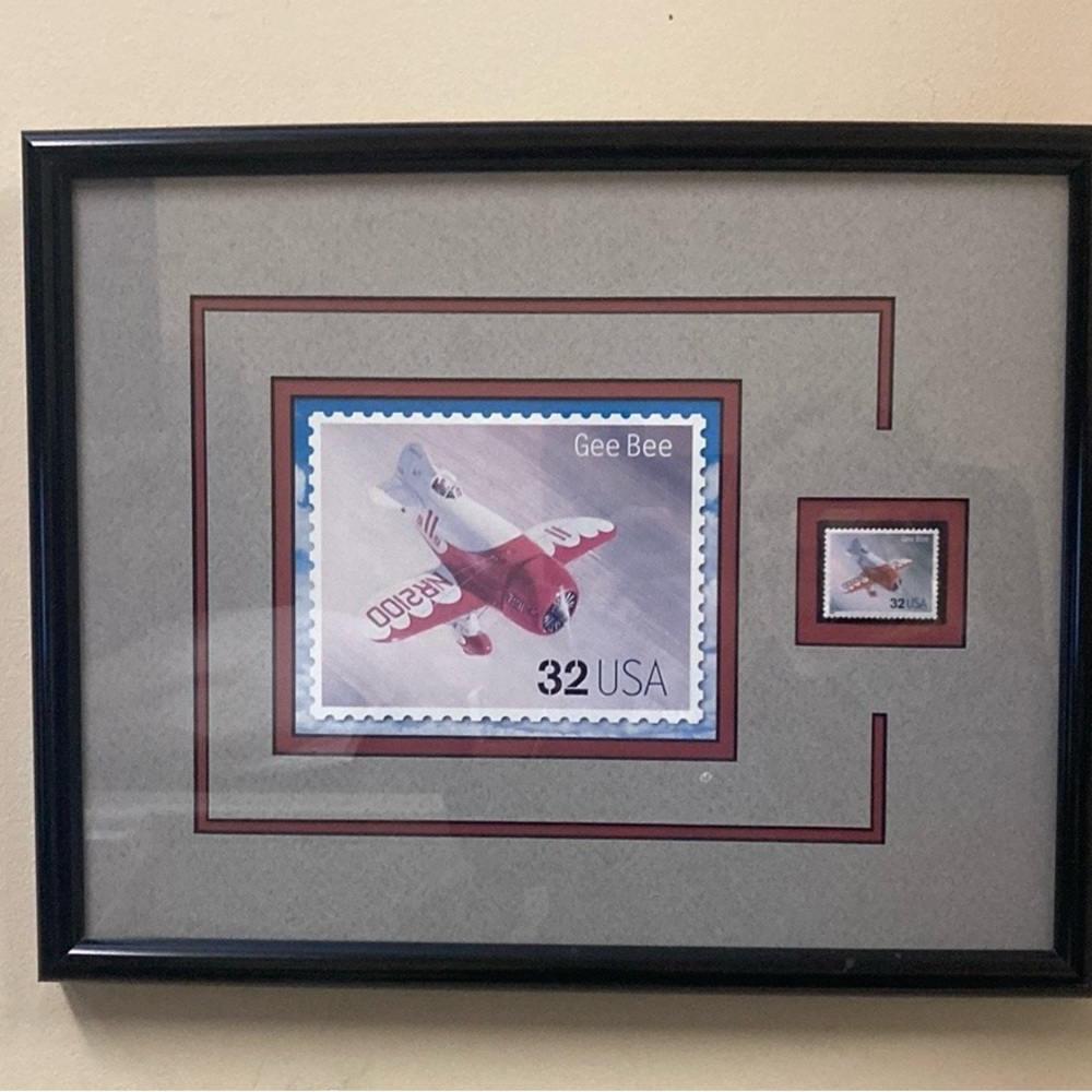 Framed Print and Postal Stamp of the Bee Gee Airplane Like New